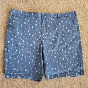 IZOD Saltwater Mens Stretch Chino Shorts Size 42 Tropical Print Blue